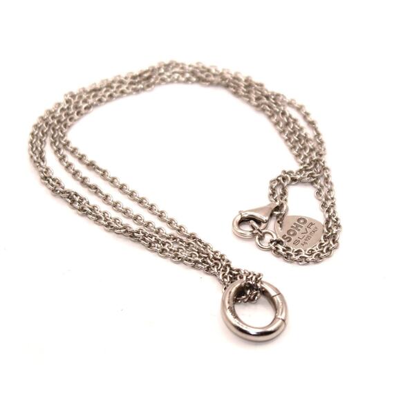 SOHO SLVR Double Chain Necklace + Carabiner Style Oval Clip Pendant ESTATE!